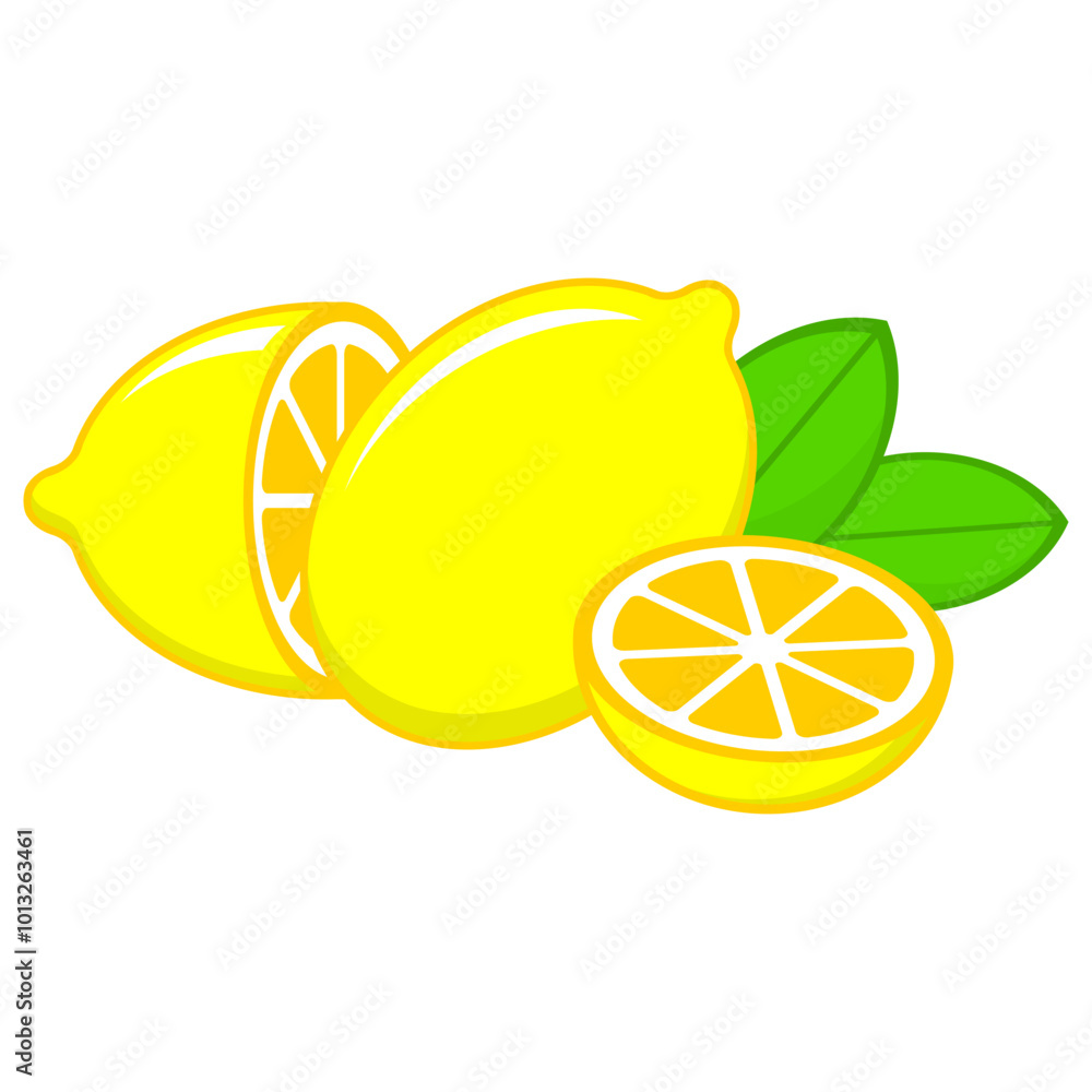 lemons. whole and sliced lemons. vector illustration. flat style. fruit theme. vitamin c. lemon flavored food. lemon flavored drink. lemons. whole and sliced lemons. vector illustration. flat style. fruit theme. vitamin c. lemon flavored food. lemon flavored drink.