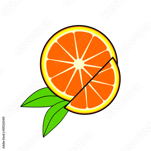 slice of orange with leaves. orange. sliced ​​orange. vector illustration. flat style. fruit theme. vitamin c. orange flavored food. orange flavored drink.