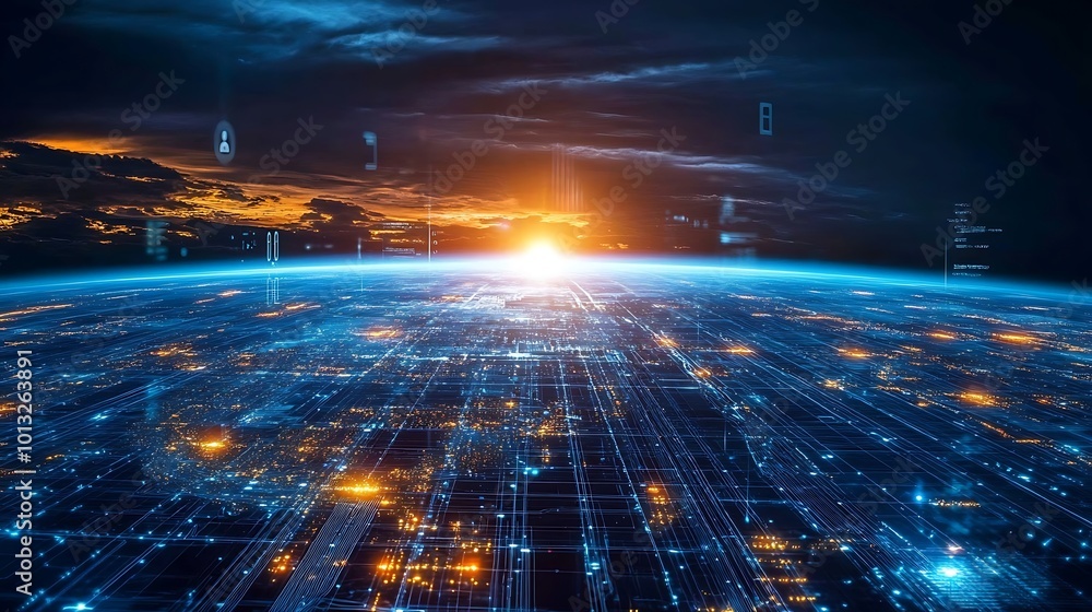 Fototapeta premium A beautiful view of Earth's city lights sparkling from space.
