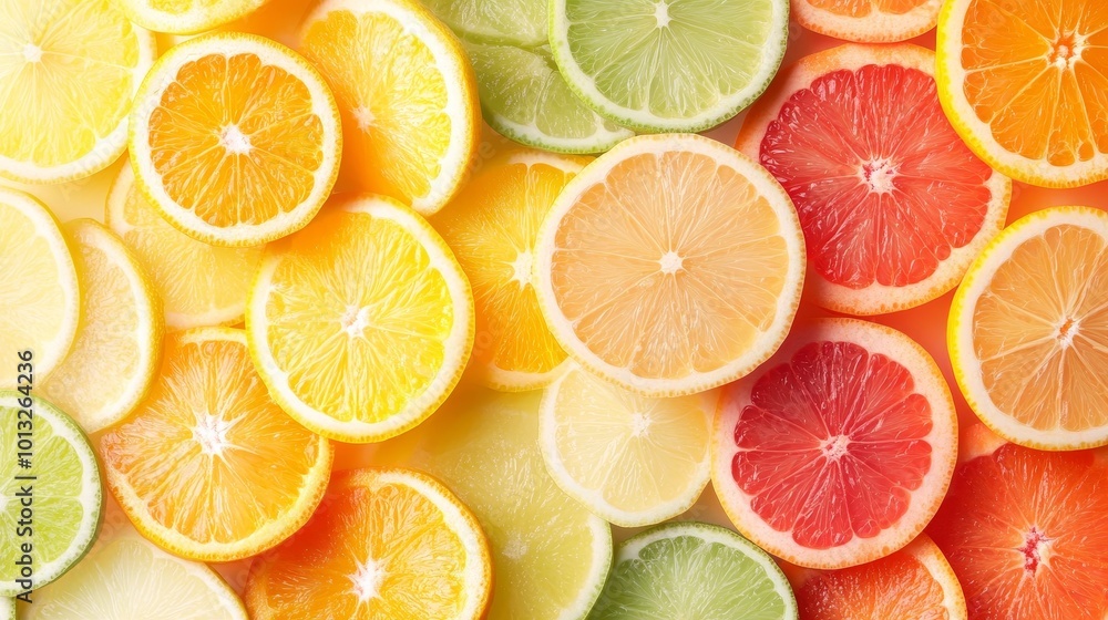 Vibrant Citrus Medley, an eye-catching display of halved citrus fruits in a rainbow pattern, showcasing freshness and bright flavors Vibrant Citrus Medley, an eye-catching display of halved citrus fruits in a rainbow pattern, showcasing freshness and bright flavors