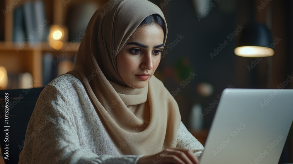Woman in Hijab Using Laptop Woman in Hijab Using Laptop