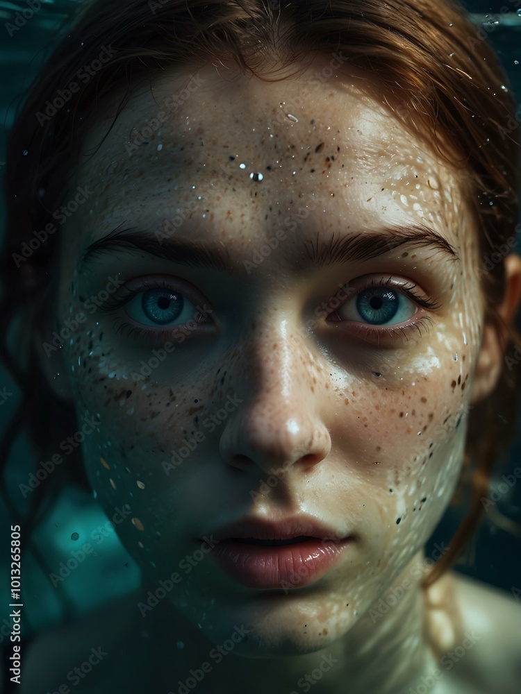 Underwater portrait of a woman with mesmerizing eyes. Underwater portrait of a woman with mesmerizing eyes.
