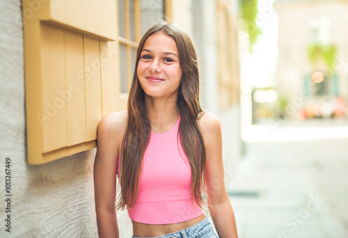 Happy teen girl 11-15 year old. Portrait beautiful woman