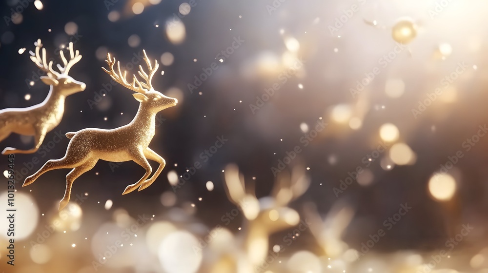 Two deer gracefully leap through a sparkling, ethereal background, embodying a sense of freedom and the beauty of nature. Two deer gracefully leap through a sparkling, ethereal background, embodying a sense of freedom and the beauty of nature.