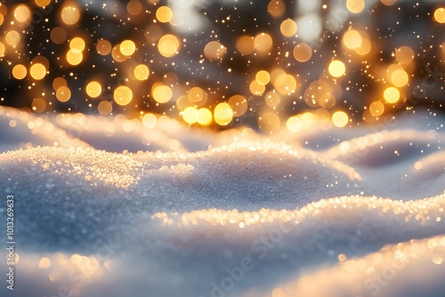 Winter bokeh lights on snow photo