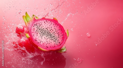 Vibrant dragon fruit revealing pink flesh and tiny seeds, tropical delight, exotic flavor, juicy and refreshing treat photo