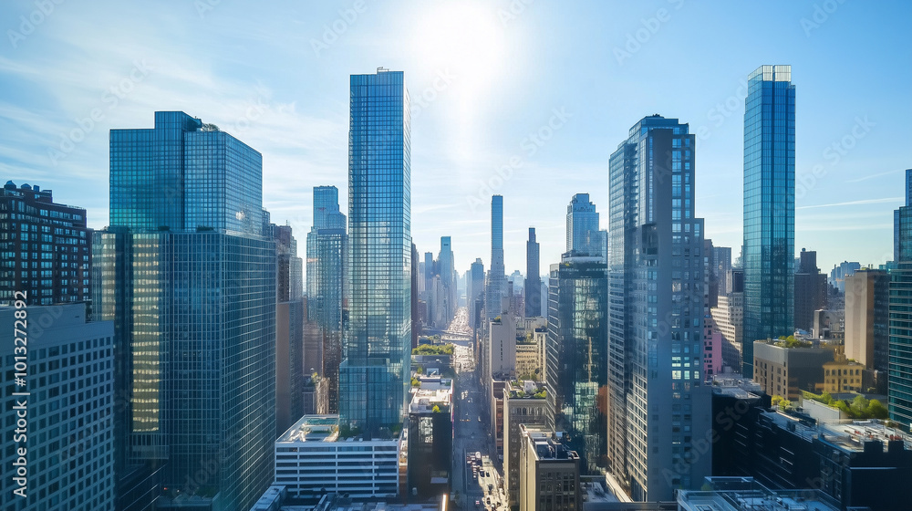 Obraz premium Aerial View of City Skyline with Skyscrapers and Buildings