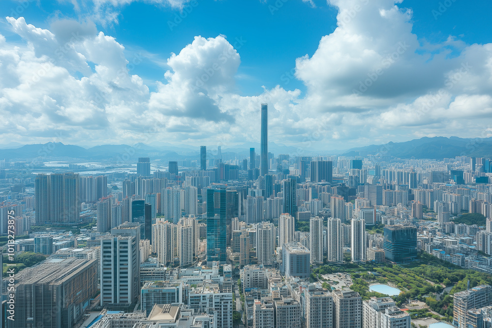 Aerial View of City Skyline with Skyscrapers and Buildings Aerial View of City Skyline with Skyscrapers and Buildings