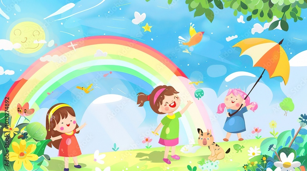 Cute Cartoon Rainbow Background for Children's Day - a delightful and colorful visual. The cute cartoon rainbow backdrop is perfect for celebrating Children's Day Cute Cartoon Rainbow Background for Children's Day - a delightful and colorful visual. The cute cartoon rainbow backdrop is perfect for celebrating Children's Day