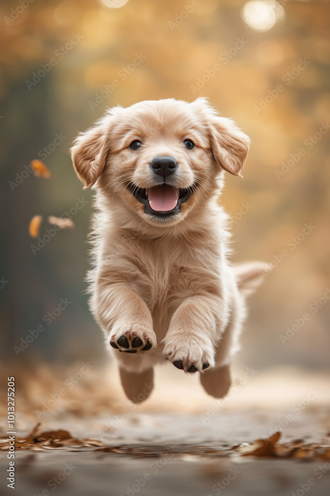 A happy jumping puppy A happy jumping puppy