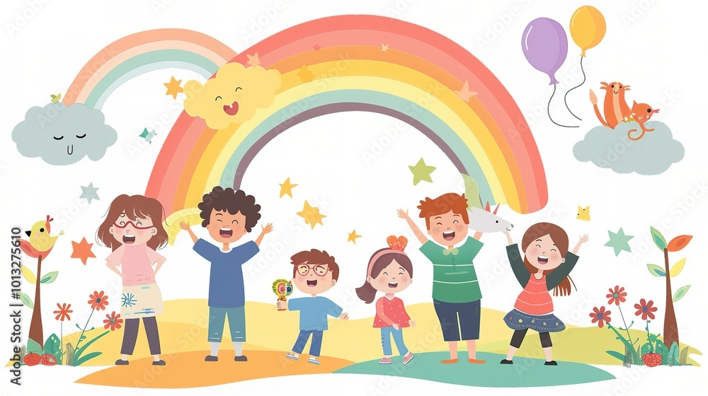 Cute Cartoon Rainbow Background for Children's Day - a delightful and colorful visual. The cute cartoon rainbow backdrop is perfect for celebrating Children's Day Cute Cartoon Rainbow Background for Children's Day - a delightful and colorful visual. The cute cartoon rainbow backdrop is perfect for celebrating Children's Day