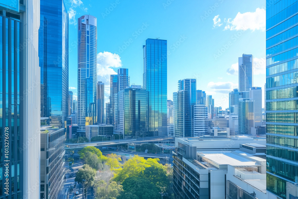 Obraz premium Aerial View of City Skyline with Skyscrapers and Buildings