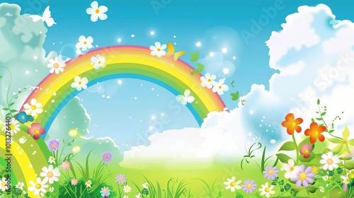 Cute Cartoon Rainbow Background for Children's Day - a delightful and colorful visual. The cute cartoon rainbow backdrop is perfect for celebrating Children's Day