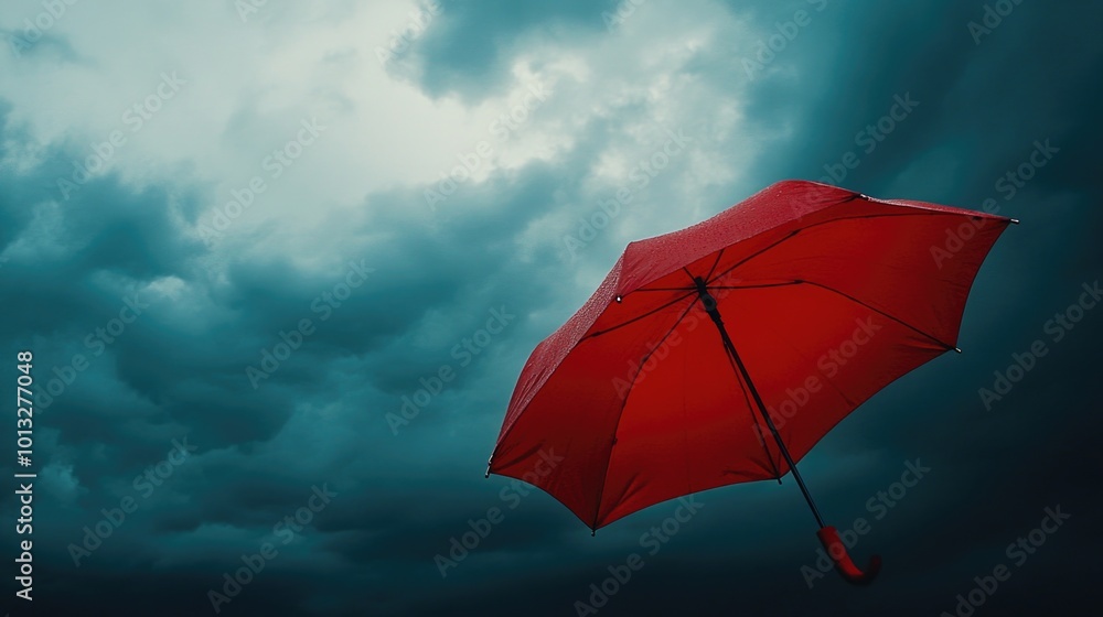 Red Umbrella in Cloudy Sky Red Umbrella in Cloudy Sky