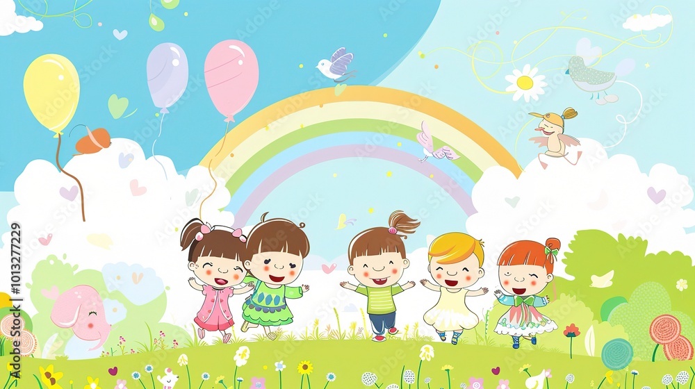 Cute Cartoon Rainbow Background for Children's Day - a delightful and colorful visual. The cute cartoon rainbow backdrop is perfect for celebrating Children's Day Cute Cartoon Rainbow Background for Children's Day - a delightful and colorful visual. The cute cartoon rainbow backdrop is perfect for celebrating Children's Day
