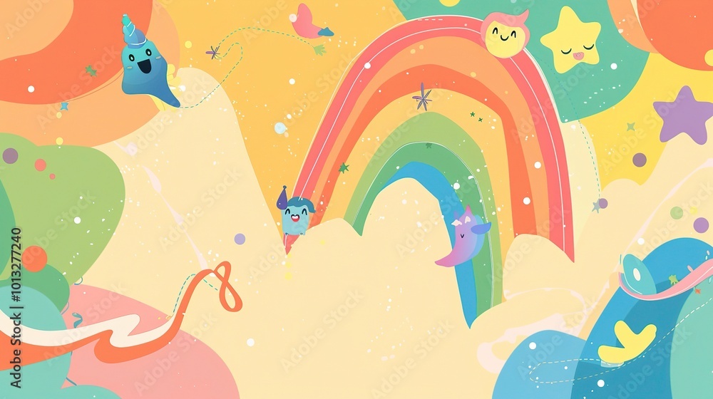 Cute Cartoon Rainbow Background for Children's Day - a delightful and colorful visual. The cute cartoon rainbow backdrop is perfect for celebrating Children's Day Cute Cartoon Rainbow Background for Children's Day - a delightful and colorful visual. The cute cartoon rainbow backdrop is perfect for celebrating Children's Day