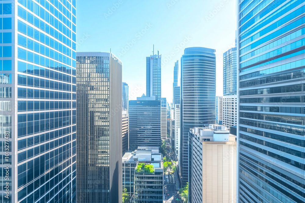 Fototapeta premium Aerial View of City Skyline with Skyscrapers and Buildings