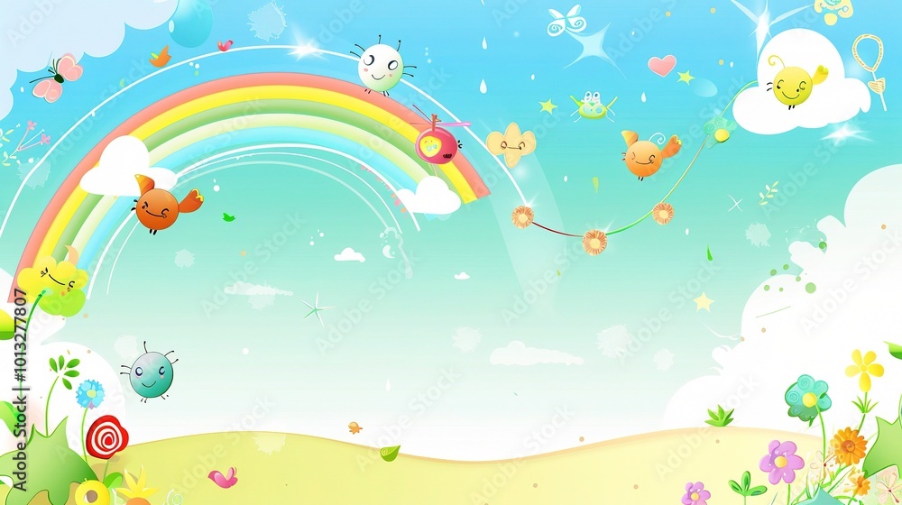 Cute Cartoon Rainbow Background for Children's Day - a delightful and colorful visual. The cute cartoon rainbow backdrop is perfect for celebrating Children's Day Cute Cartoon Rainbow Background for Children's Day - a delightful and colorful visual. The cute cartoon rainbow backdrop is perfect for celebrating Children's Day