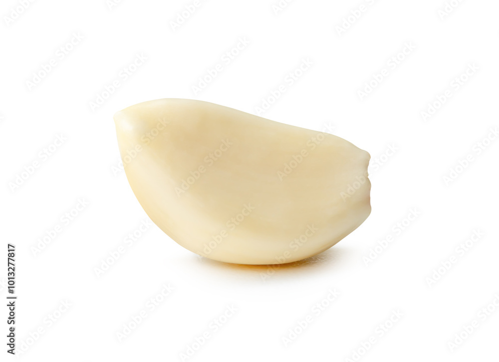 Side view of peeled garlic clove isolated on white background with clipping path Side view of peeled garlic clove isolated on white background with clipping path