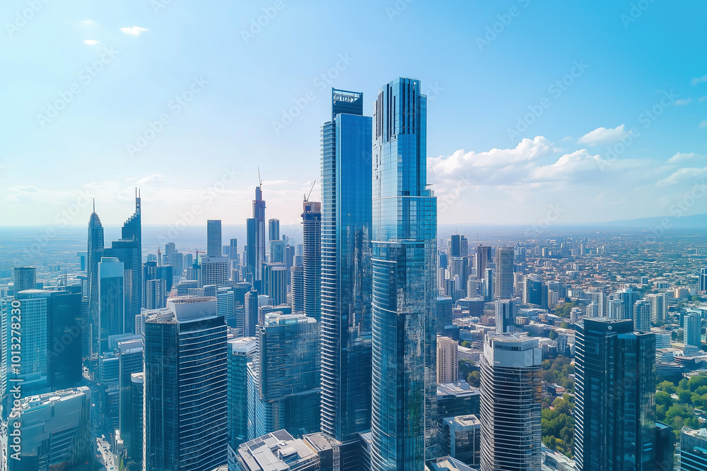 Fototapeta premium Aerial View of City Skyline with Skyscrapers and Buildings