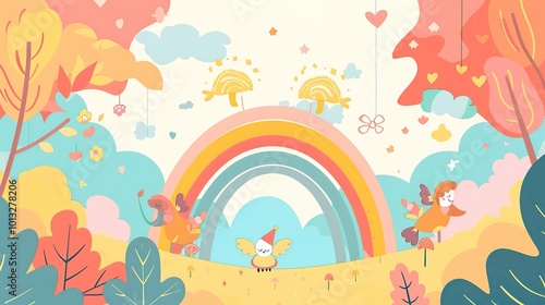 Cute Cartoon Rainbow Background for Children's Day - a delightful and colorful visual. The cute cartoon rainbow backdrop is perfect for celebrating Children's Day
