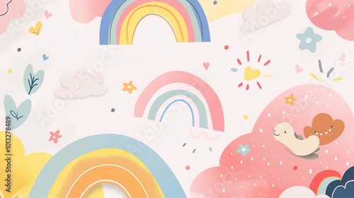 Cute Cartoon Rainbow Background for Children's Day - a delightful and colorful visual. The cute cartoon rainbow backdrop is perfect for celebrating Children's Day