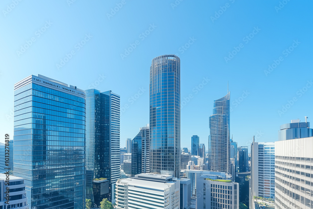 Fototapeta premium Aerial View of City Skyline with Skyscrapers and Buildings