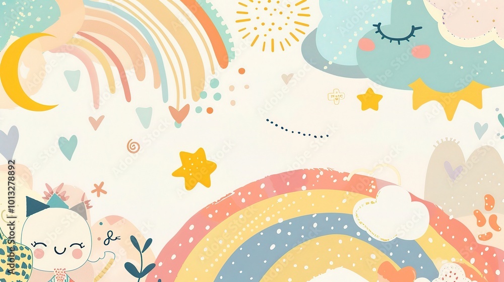 Cute Cartoon Rainbow Background for Children's Day - a delightful and colorful visual. The cute cartoon rainbow backdrop is perfect for celebrating Children's Day Cute Cartoon Rainbow Background for Children's Day - a delightful and colorful visual. The cute cartoon rainbow backdrop is perfect for celebrating Children's Day