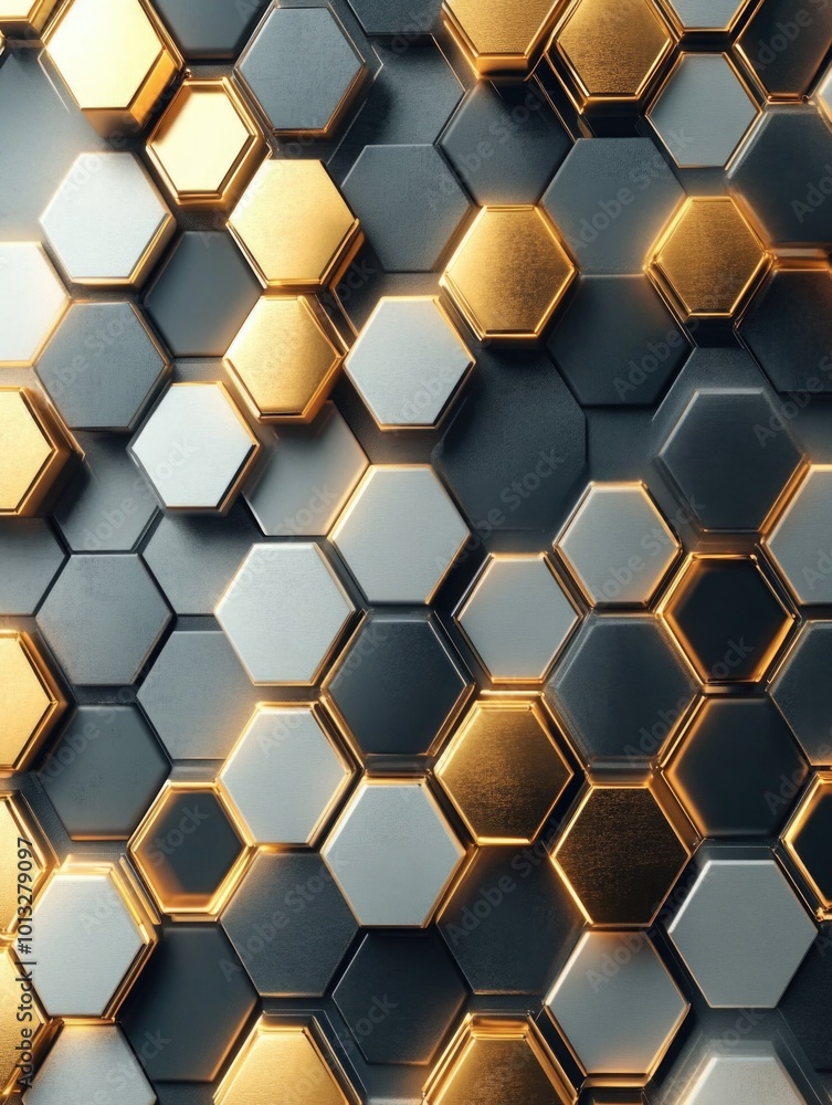 Wall of Gold and Silver Hexagons Wall of Gold and Silver Hexagons