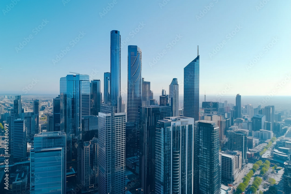 Fototapeta premium Aerial View of City Skyline with Skyscrapers and Buildings