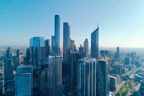 Aerial View of City Skyline with Skyscrapers and Buildings