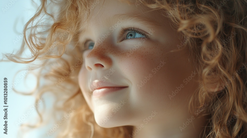 Naklejka premium Child with Curly Hair Close-Up