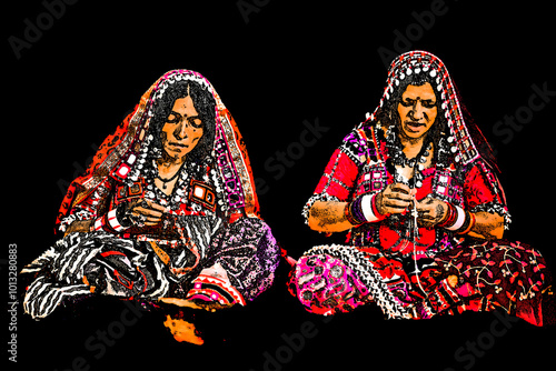 Portrait Digital Art - The Lambani tribes doing embroidery, they also called Lambadi, Lambani, Lamani or Banjari is a Western Indo-Aryan language spoken by the Banjara people across India. photo