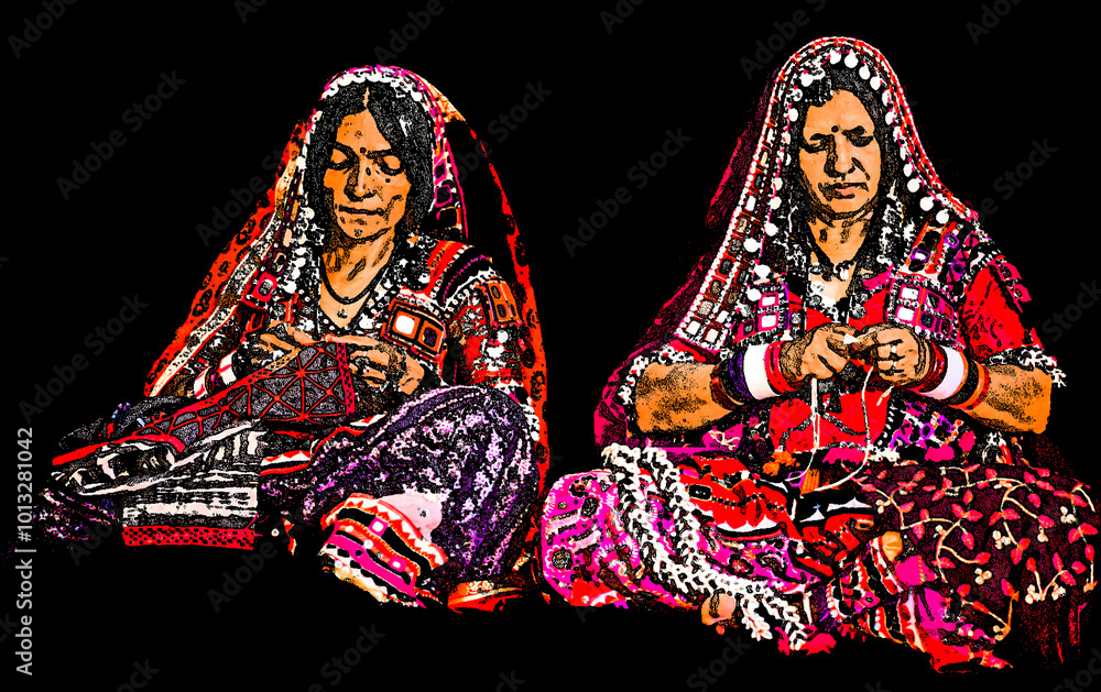 Portrait Digital Art - The Lambani tribes doing embroidery, they also called Lambadi, Lambani, Lamani or Banjari is a Western Indo-Aryan language spoken by the Banjara people across India. Portrait Digital Art - The Lambani tribes doing embroidery, they also called Lambadi, Lambani, Lamani or Banjari is a Western Indo-Aryan language spoken by the Banjara people across India.