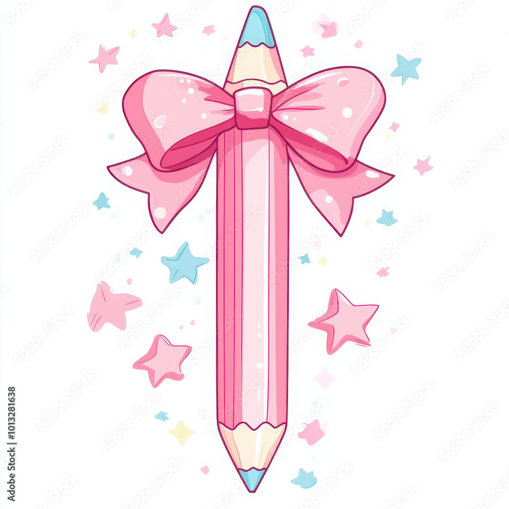 pink pencil with bow and stars creates whimsical atmosphere pink pencil with bow and stars creates whimsical atmosphere
