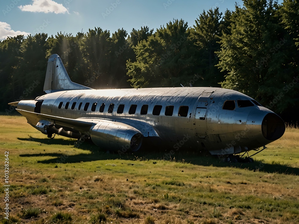 Sunlit downed aircraft fuselage. Sunlit downed aircraft fuselage.