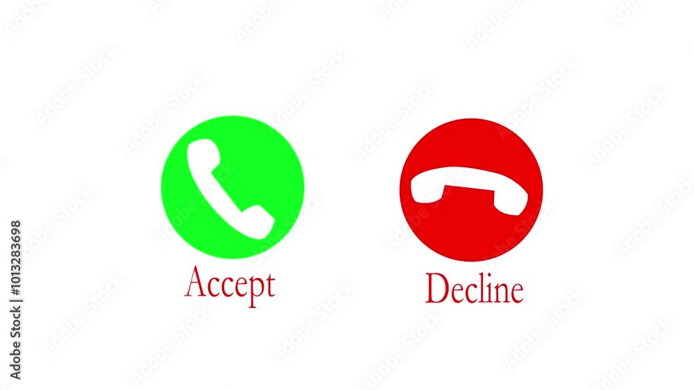 Incoming call ring icon animation on a white background with call accept or decline text red color. Phone ring sign of phone call icon Incoming call ring icon animation on a white background with call accept or decline text red color. Phone ring sign of phone call icon