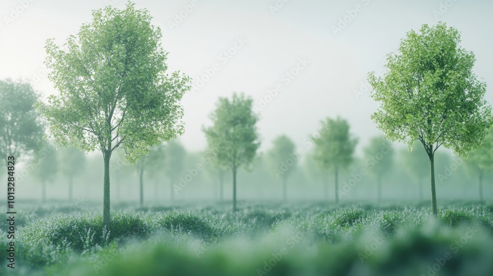 Obraz premium CO2 reduction through tree planting, visualizing environmental protection, clean air, and sustainable future, green concept