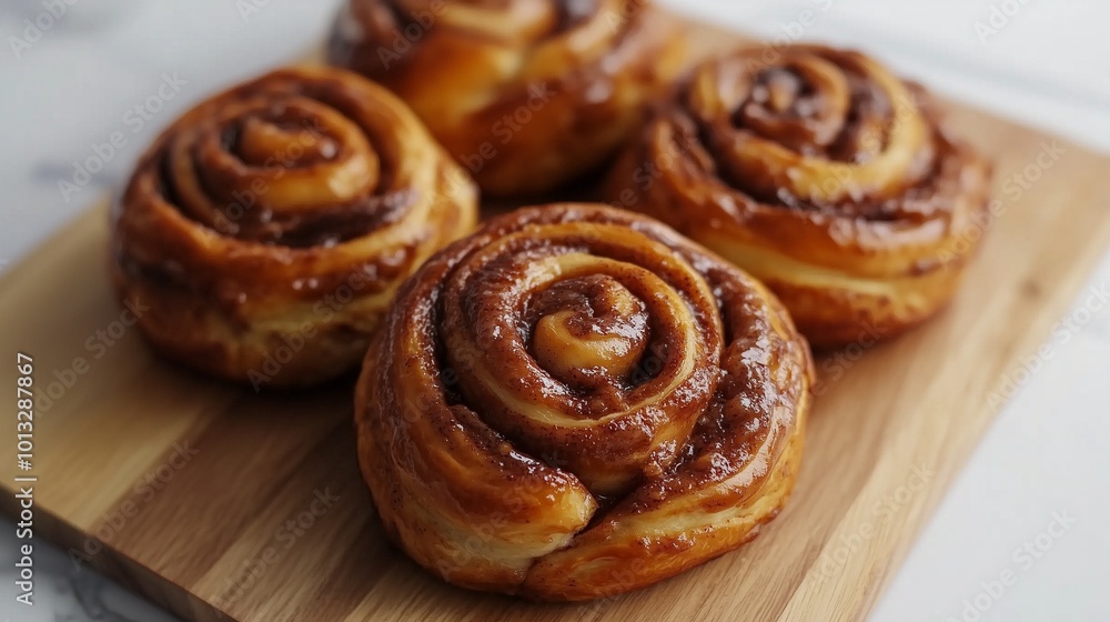 Fototapeta premium Gluten free cinnamon roll bread on wooden board healthy flour ingredient for cake