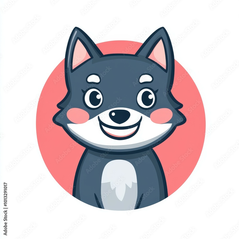 Cute wolf icon with a friendly smile, set against a vibrant background Cute wolf icon with a friendly smile, set against a vibrant background