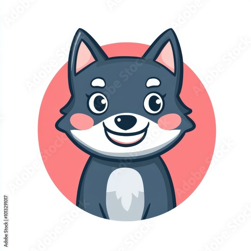 Cute wolf icon with a friendly smile, set against a vibrant background photo