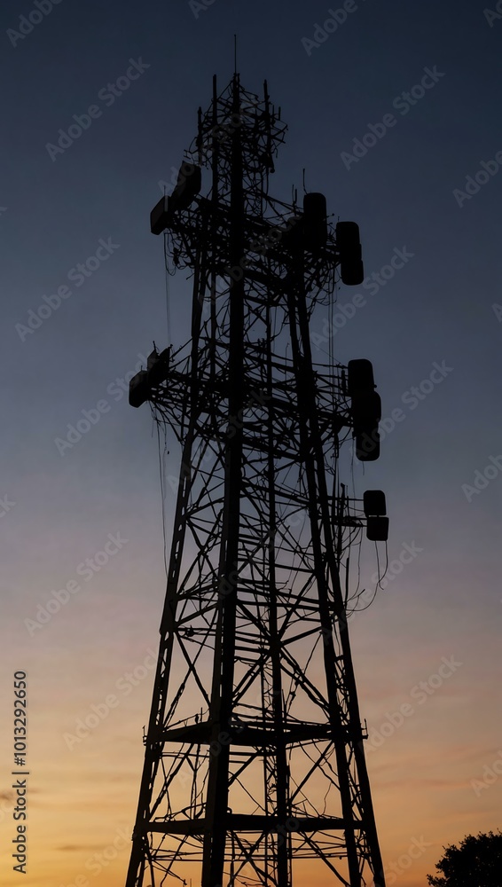Silhouette of a mobile tower at dusk. Silhouette of a mobile tower at dusk.