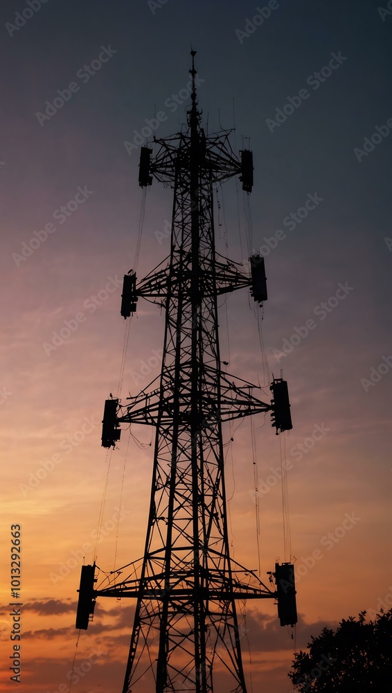 Silhouette of a mobile tower at dusk. Silhouette of a mobile tower at dusk.