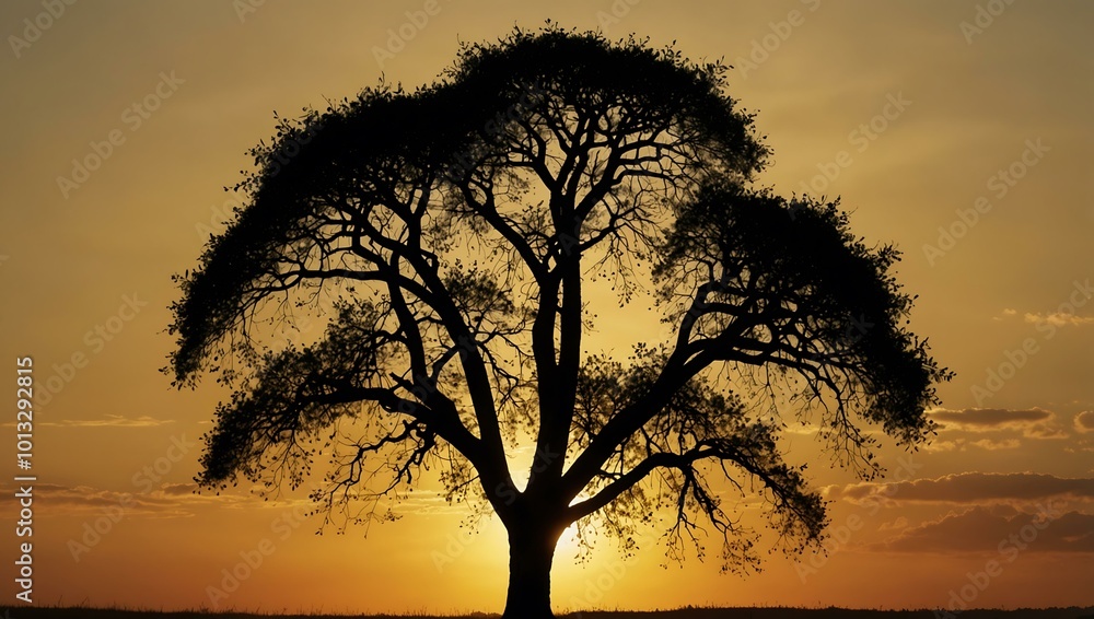 Silhouette of a tree against a yellow sunset. Silhouette of a tree against a yellow sunset.