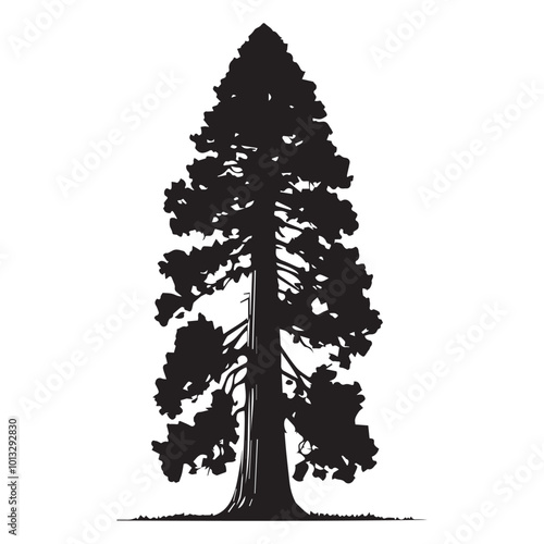 Redwood Tree Vector illustration in black and white - Sequoioideae Plant Silhouette Design
