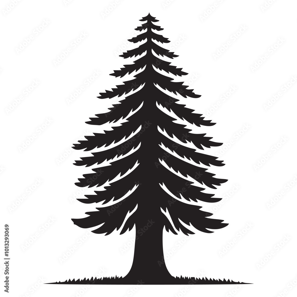 Obraz premium Redwood Tree Vector illustration in black and white - Sequoioideae Plant Silhouette Design 