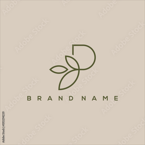 line art initial P nature leaf logo vector