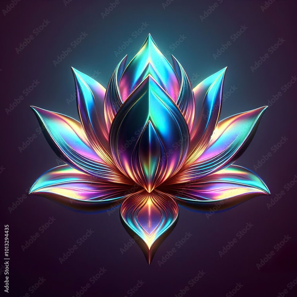 glowing metallic iridescent light RGB color lotus on a solid background glowing metallic iridescent light RGB color lotus on a solid background