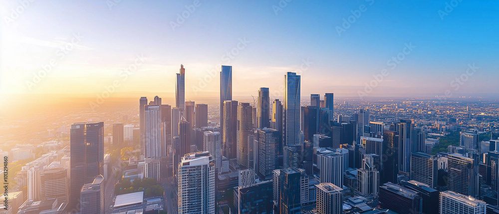 Fototapeta premium Aerial View of City Skyline with Skyscrapers and Buildings