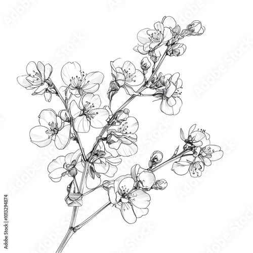 Detailed sketch of delicate cherry blossom flowers